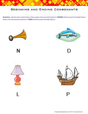 Preview image for worksheet with title Beginning and Ending Consonants