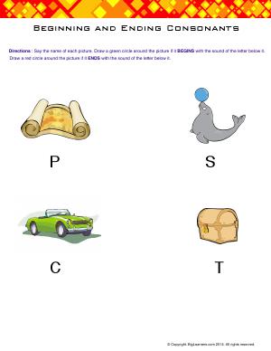 Preview image for worksheet with title Beginning and Ending Consonants