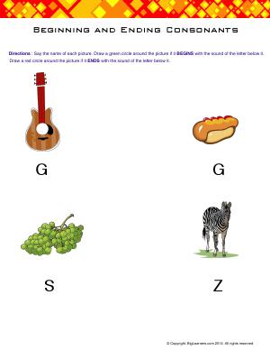 Preview image for worksheet with title Beginning and Ending Consonants