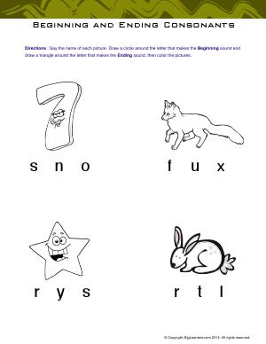 Preview image for worksheet with title Beginning and Ending Consonants
