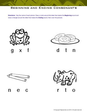 Preview image for worksheet with title Beginning and Ending Consonants