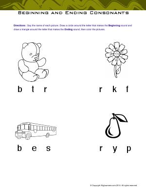 Preview image for worksheet with title Beginning and Ending Consonants