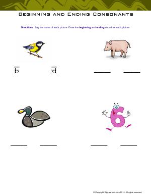 Preview image for worksheet with title Beginning and Ending Consonants