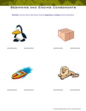 Preview image for worksheet with title Beginning and Ending Consonants