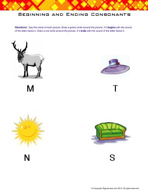 Preview image for worksheet with title Beginning and Ending Consonants