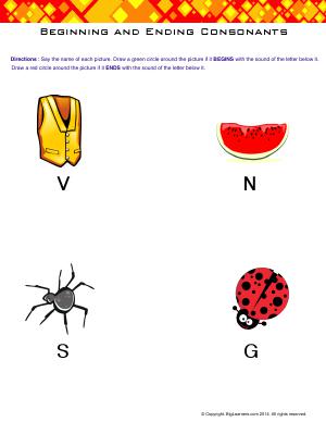 Preview image for worksheet with title Beginning and Ending Consonants