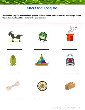 Preview image for worksheet with title Short and Long "Oo"