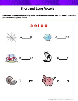 Preview image for worksheet with title Short and Long Vowels