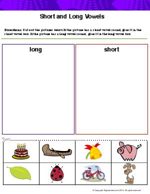 Preview image for worksheet with title Short and Long Vowels