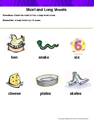 Preview image for worksheet with title Short and Long Vowels