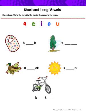 Preview image for worksheet with title Short and Long Vowels