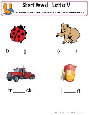 Preview image for worksheet with title Short Vowel - letter U