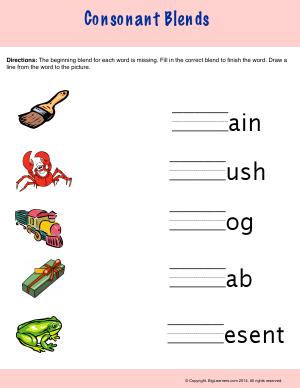 Preview image for worksheet with title Consonant Blends