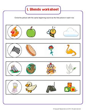 Preview image for worksheet with title L Blends Worksheet (cl, fl, sl, bl)