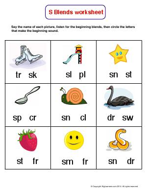Preview image for worksheet with title S Blends Worksheet