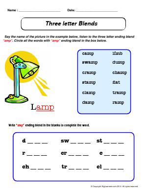 Three Letter Blends | First Grade English Worksheets | Biglearners