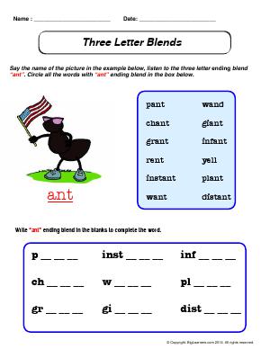 Preview image for worksheet with title Three Letter Blends