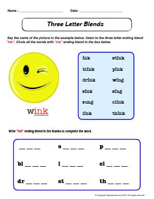 Preview image for worksheet with title Three Letter Blends