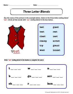 Preview image for worksheet with title Three Letter Blends