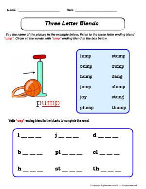 Preview image for worksheet with title Three Letter Blends