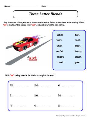 Preview image for worksheet with title Three Letter Blends