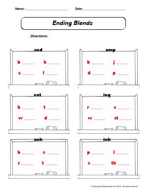 Preview image for worksheet with title Ending Blends