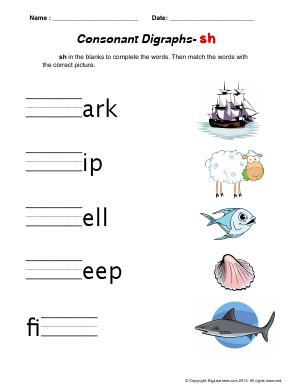 Preview image for worksheet with title Consonant Digraphs - sh