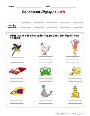 Preview image for worksheet with title Consonant Digraphs - "ch"