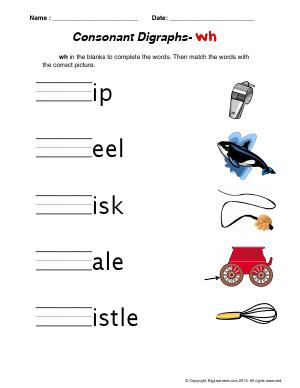 Preview image for worksheet with title Consonant Digraphs- wh
