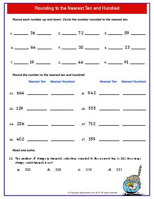 Preview image for worksheet with title Rounding to the Nearest Ten and Hundred