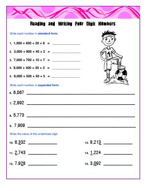 Preview image for worksheet with title Reading and Writing Four Digit Numbers - 2