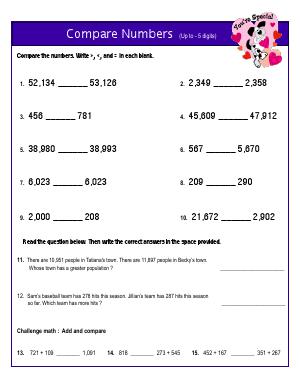 Preview image for worksheet with title Compare Numbers ( Up to 5-digits )