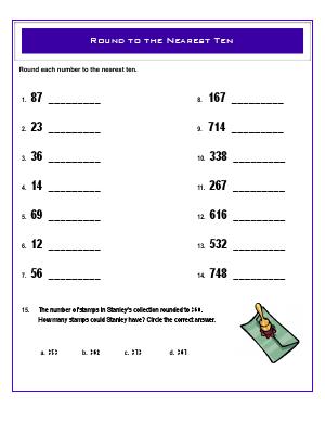 Preview image for worksheet with title Round to the Nearest Ten