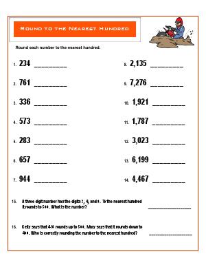 Preview image for worksheet with title Round to the Nearest Hundred