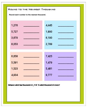 Preview image for worksheet with title Round to the Nearest Thousand