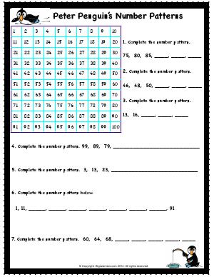 Preview image for worksheet with title Peter Penguin's Number Patterns