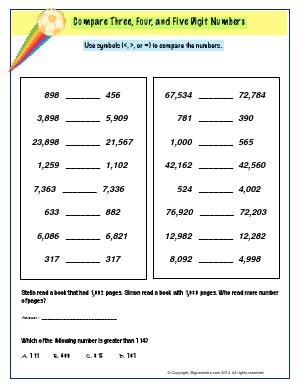 Preview image for worksheet with title Comparing Numbers