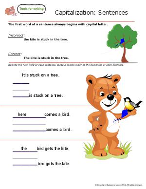 Preview image for worksheet with title Capitalization : Sentences
