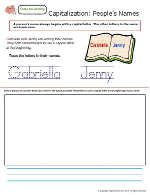 Preview image for worksheet with title Capitalization : People's Names