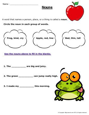 Preview image for worksheet with title Nouns