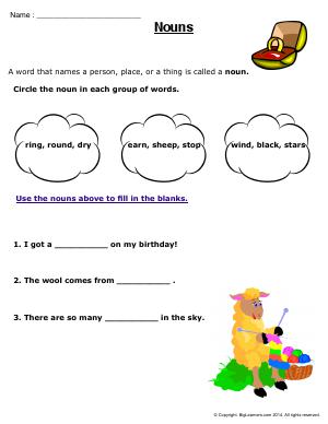 Preview image for worksheet with title Nouns