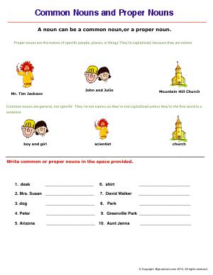 Preview image for worksheet with title Common and Proper Nouns