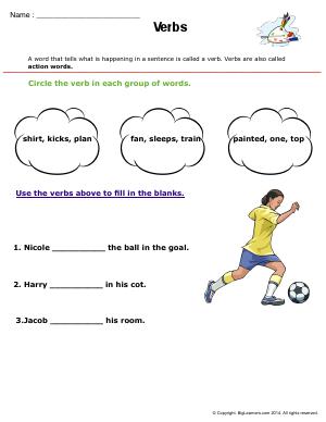 Preview image for worksheet with title Verbs