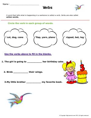 Preview image for worksheet with title Verbs