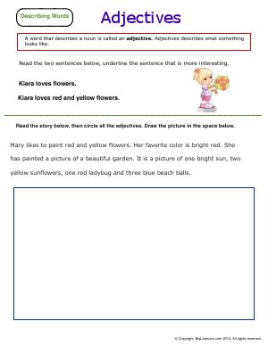 Preview image for worksheet with title Adjectives