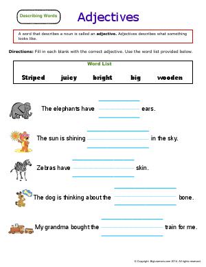 Preview image for worksheet with title Adjectives