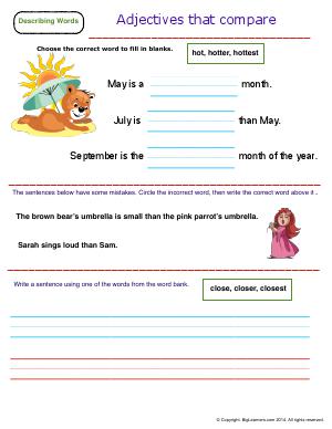 Preview image for worksheet with title Adjectives that Compare
