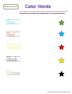 Preview image for worksheet with title Describing Words : Color Words