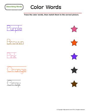 Preview image for worksheet with title Describing Words : Color Words (#2)