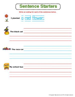 Preview image for worksheet with title Sentence Starters